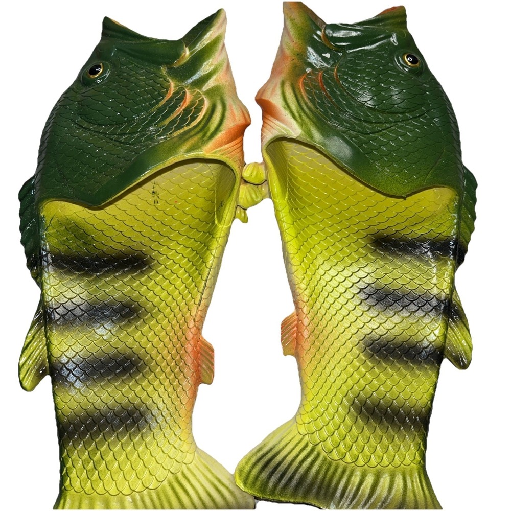 Coddies Men's 44/45 Fish Slide Sandals Green Flip Flops Funny Novelty Shoes